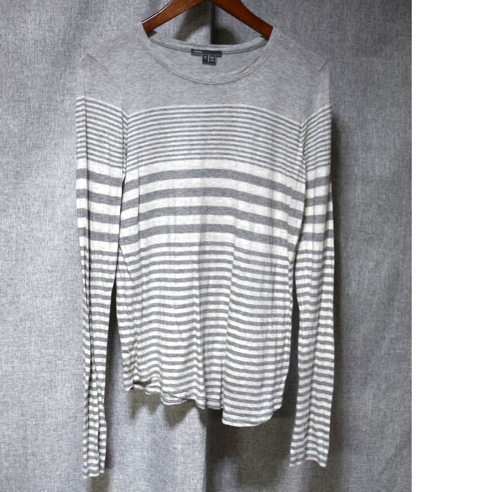 Vince Gray White Stripe Long Sleeve Crewneck T Shirt Men’s Size S